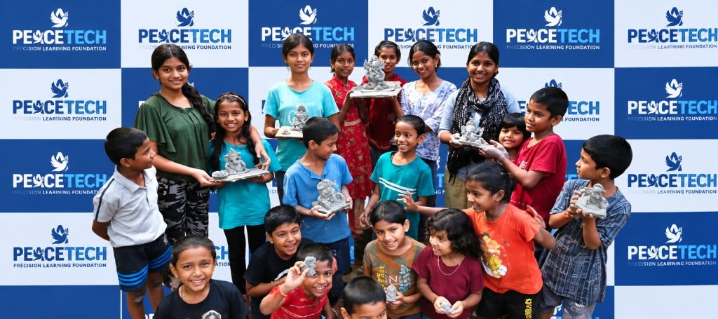 Children displaying their handmade Ganesha idols